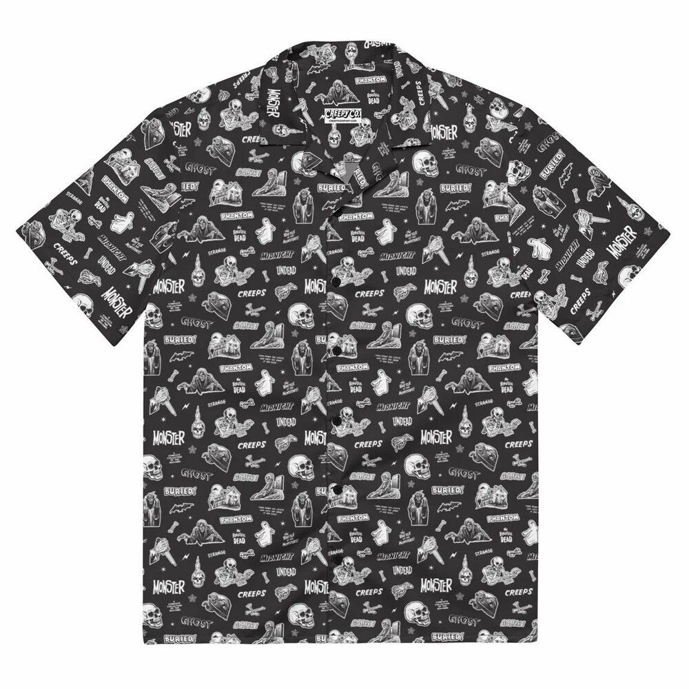 Creepy Co Vintage Horror Comix Button Up Shirt Men’s XL Halloween Skull Ghost